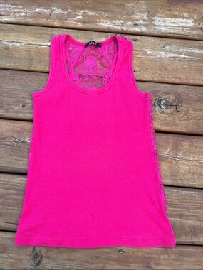 Vintage pink lace back tank top
